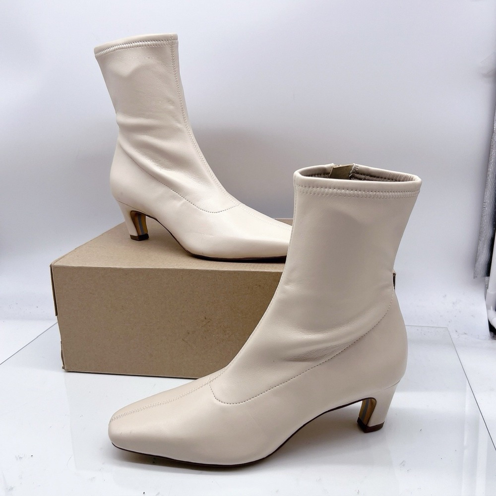 Sam Edelman Marla Womens Low Heeled Ankle Boots Ivory White Leather US 6